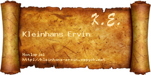 Kleinhans Ervin névjegykártya